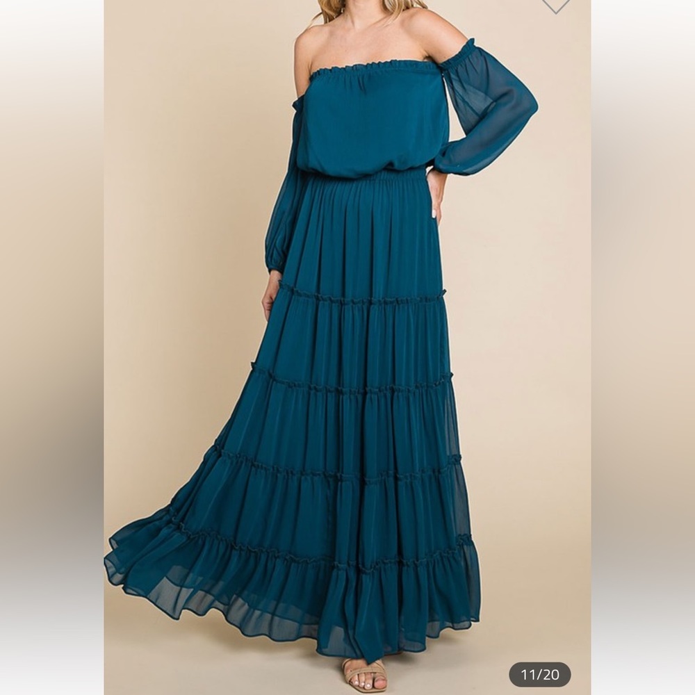 Teal Maxi Dress off the shoulder